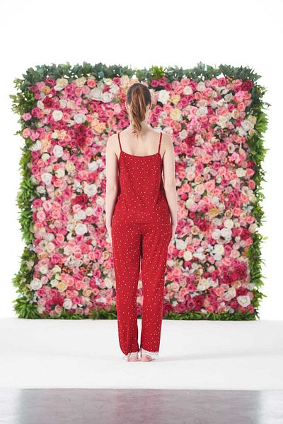 Lio20 Women's Rope Strap Summer Polka Dot Lycra Viscose Pajama Set Red
