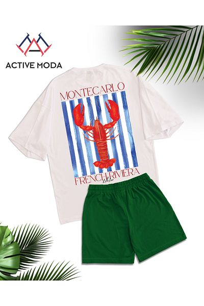 ACTIVE MODA -Men's Short Sleeve Tshirt-Shorts Cotton Lobster Printed