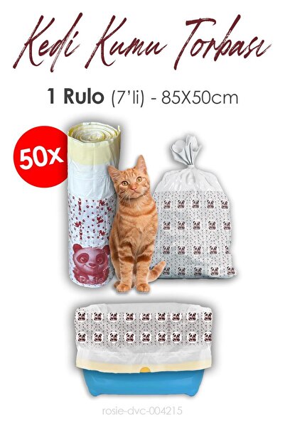 rosie Kedi Kumu Torbası, Poşeti, 85x50cm, 7' li 50 Rulo