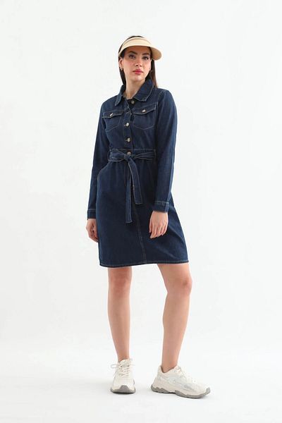 BANNY JEANS Women's Belted Long Sleeve Dress