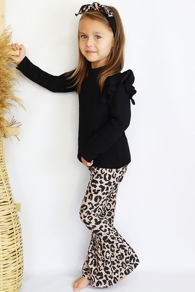 Parla Kids Girl's Leopard Spanish Long Sleeve Top and Bottom Bandana Set
