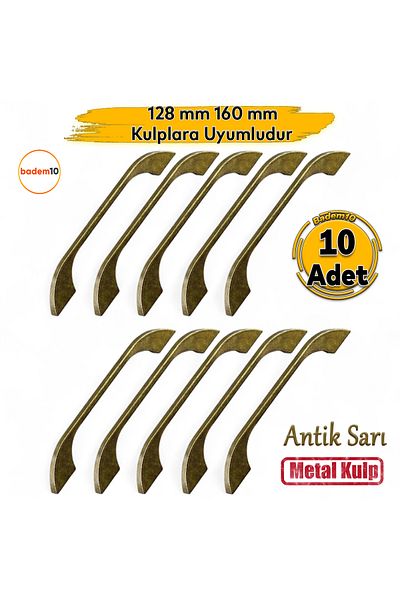 Badem10 10 bucăți Mâner Ezgi Antique Galben Antic Retro Metal Dulap Bucătărie Baie Mobilier Mâner Mâner 128 mm 160 mm