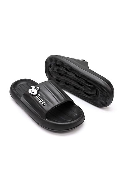 Tmall Women's Slippers, Foam, Lightweight With Bunny Print, Pd1041, Black