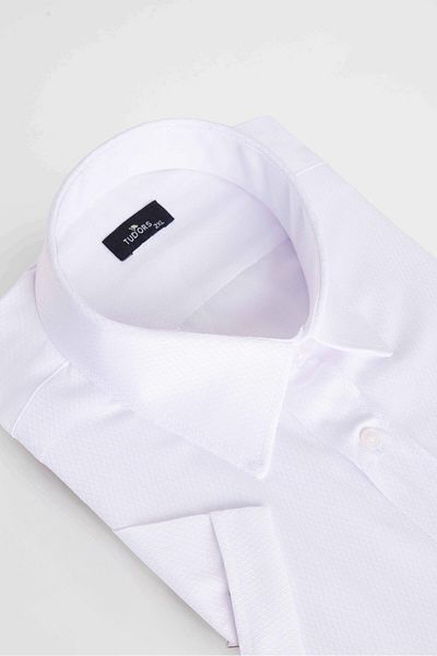 Tudors Men's Big Size Plus Size Short Sleeve Cotton Single Pocket Dobby Shirt