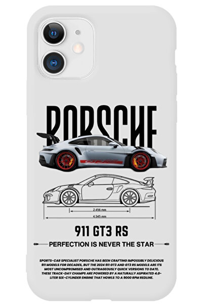 WANNA PROTECT iPhone 11 Beyaz İçi Kadife 911 GT Desenli Silikon Telefon Kılıfı