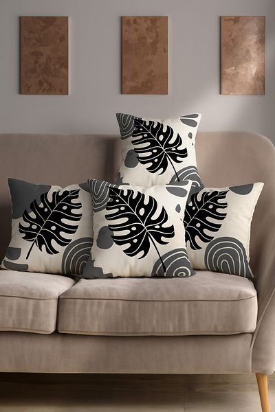 Hayal Dekoratif Bohemian Boho Themed Gray Cream Colored Decorative Gift 4-Piece Sofa Pillow - Throw Pillow Case Set