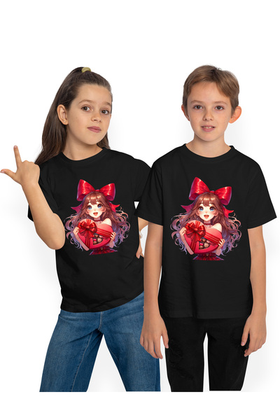 StoryGift Romania Tricou Copii cu o fata draguta care tine o cutie cu bomboan...