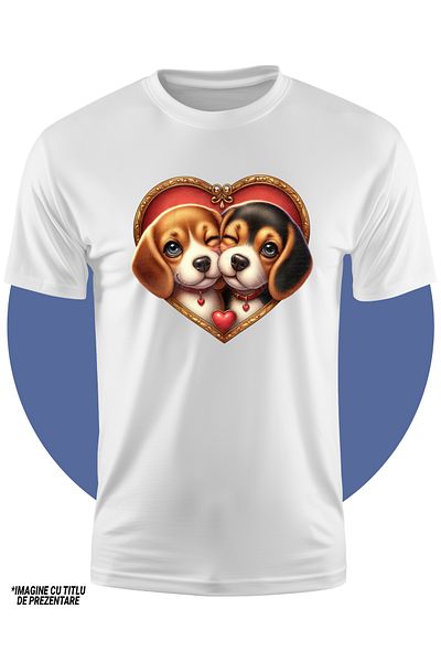 StoryGift Romania Tricou Copii Cu O Catelusa Si Un Catel, Ilustratie, Fericire, Cadru In Forma De Inima, Int