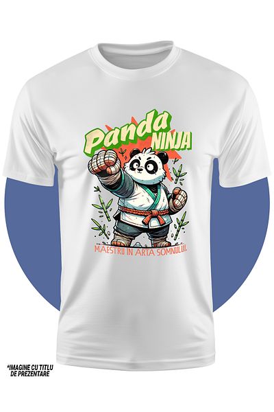 StoryGift Romania Tricou Copii Panda Ninja-Maestru in arta somnului 100% Bumbac, Unisex, Alb, 12 Ani, 158CM