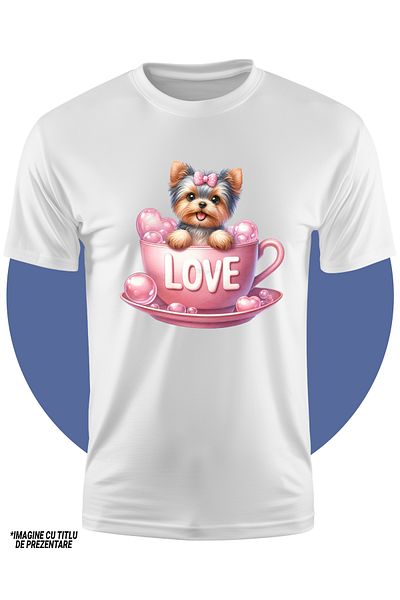 StoryGift Romania Tricou Copii Cu O Catelusa Vesela De Talie Mica, Ilustratie, Sta Intr-o Ceasca Pe Care Scr