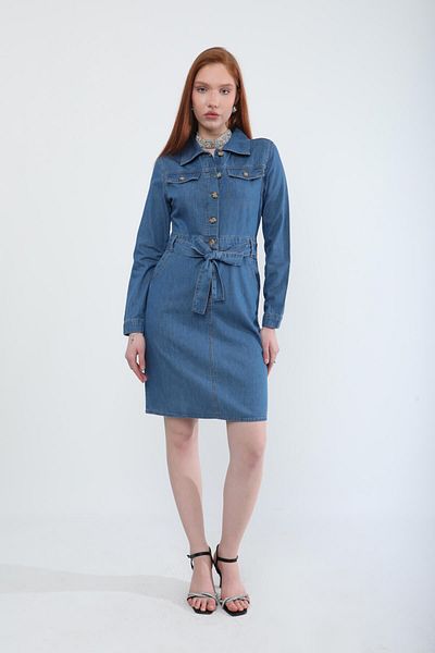 BANNY JEANS Γυναικείο μακρυμάνικο φόρεμα με ζώνη