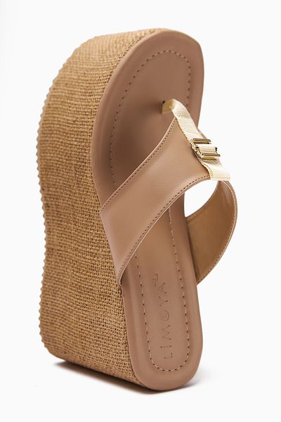 Limoya Tania Nud Flip Flops Straw Sole Wedge Heeled Women's Slippers