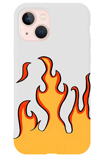 WANNA PROTECT iPhone 15 Beyaz İçi Kadife Alev Desenli Silikon Telefon Kılıfı