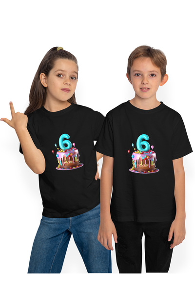 StoryGift Romania Children's T-shirt with number 6, cake, birthday, illustrat...