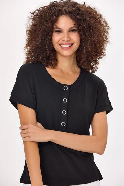 İKİLER Yakası Çıtçıtlı Düşük Kol Bluz 025-1005