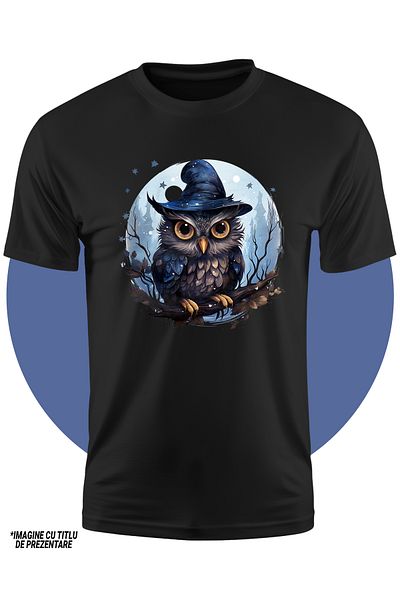 StoryGift Romania Tricou Copii Cu O Bufnita Cu Privire Malefica, Ilustratie, Palarie De Vrajitoare, Luna Pli