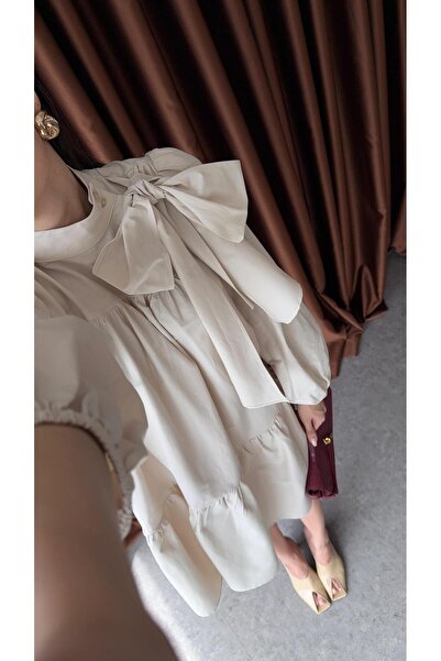 HAZELANNA Popelínové krémové šaty