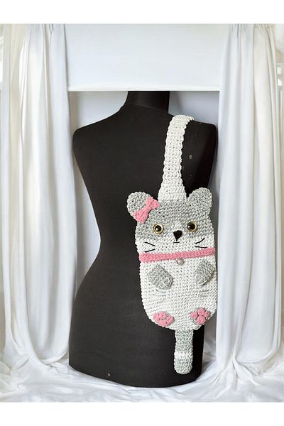 Zuviel Deco Handmade Handmade Knitting Design Cat Bag, Crossbody Bag, Chest and Shoulder Bag