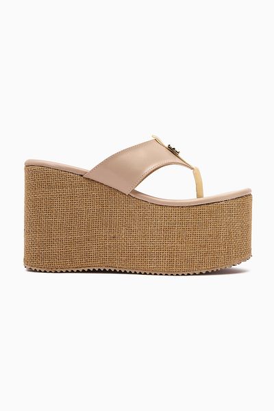 Limoya Γυναικείες παντόφλες Tania Black Flip Flop με ψάθινη σόλα με τακούνι