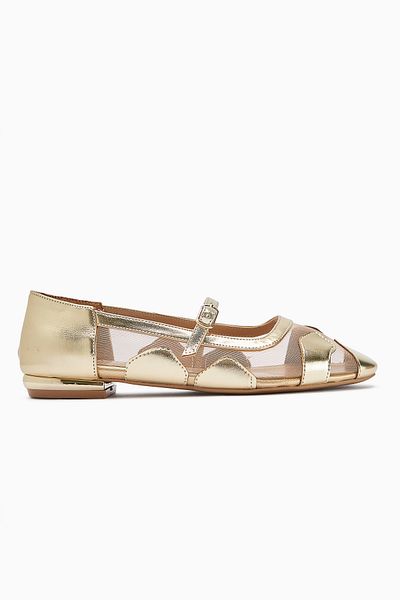 Limoya Diora Gold Tulle Detailed Buckle Women's Ballerinas