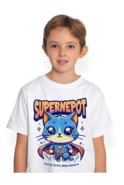 StoryGift Romania Tricou Copii Baieti Super Nepot, SuperErou, Pisica Zburand ...
