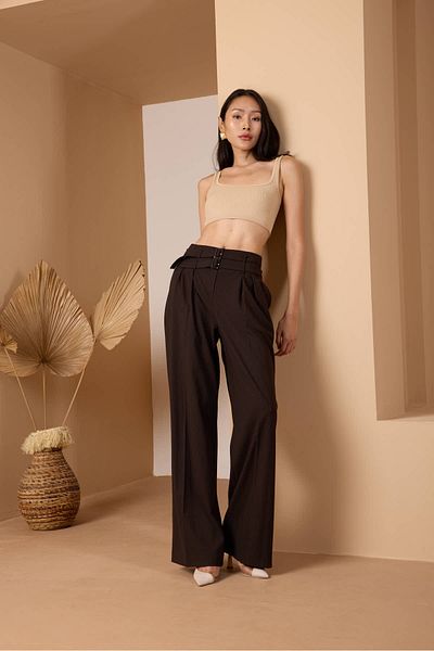 Bolivente Bitter Brown Belted Wide Leg Trousers