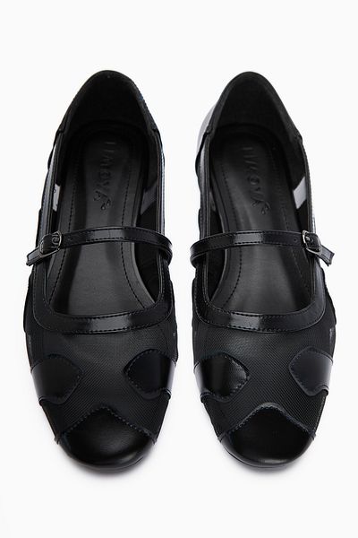Limoya Diora Black Tulle Detailed Buckle Women's Ballerinas