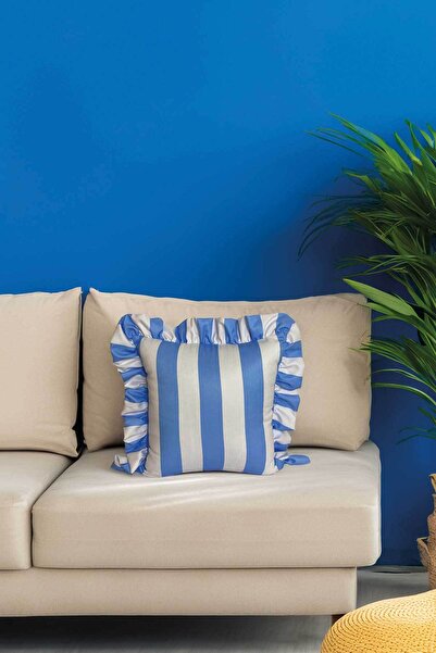 ASDİVA Brezza Frilly Διακοσμητικό Κάλυμμα Ριχτάρι Ριγέ Μπλε-λευκό 45x45