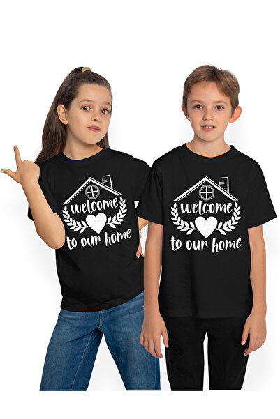 StoryGift Romania Tricou Copii cu inimioara si o casuta cu mesajul "Bun-venit la noi acasa" 100% Bumbac, Uni