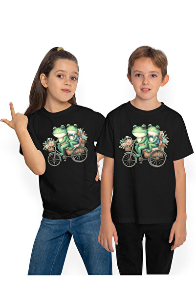 StoryGift Romania Tricou Copii cu 2 broaste care merg cu bicicleta, ilustrati...