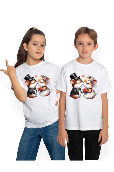 StoryGift Romania Tricou Copii cu 2 soricei la nunta, ilustratie, fericire, m...