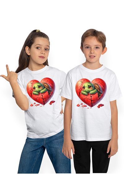 StoryGift Romania Kids T-shirt with a sad turtle, broken heart, heartbreak, breakup, disappointment, s