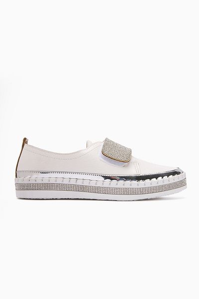 Limoya Valmira White Velcro Stone Detailed Women's Casual Shoes