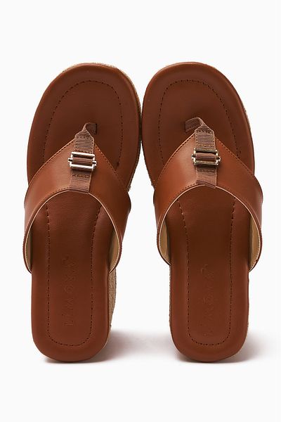 Limoya Tania Tan Flip Flops Straw Sole Wedge Heeled Women's Slippers
