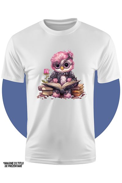StoryGift Romania Tricou Copii cu o bufnita care tine o carte deschisa, ilustratie, lectura, literatura, pen