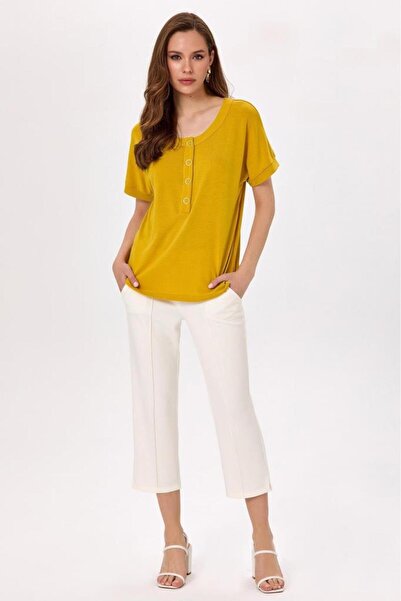 İKİLER Yakası Çıtçıtlı Düşük Kol Bluz 025-1005