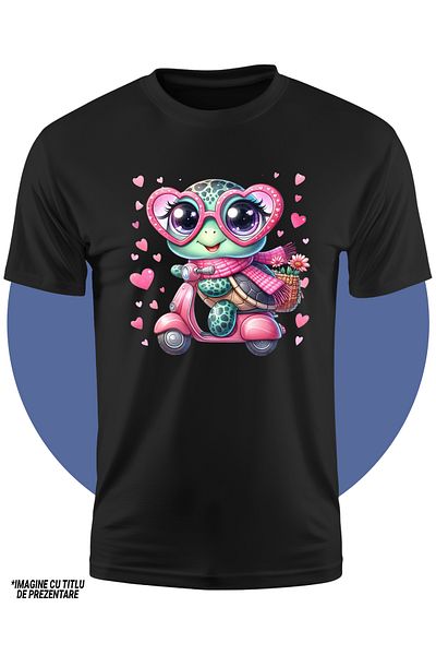 StoryGift Romania Tricou Copii cu o broasca testoasa care conduce un scuter, ilustratie, viteza, fular, oche