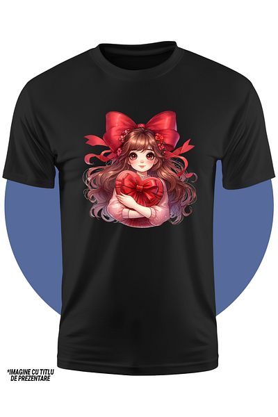 StoryGift Romania Tricou Copii Cu O Fetita Dragalasa Care Tine O Cutie Cu Bomboane In Brate, Ilustratie, Ini
