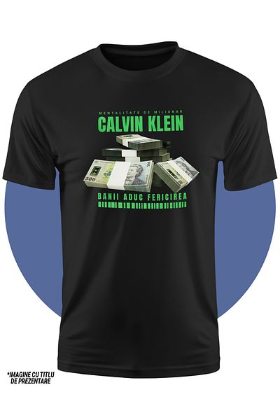 StoryGift Romania Tricou Copii Baieti _Calvin Klein_ - Banii Aduc Fericirea 100% Bumbac, Unisex, Negru, 4 An