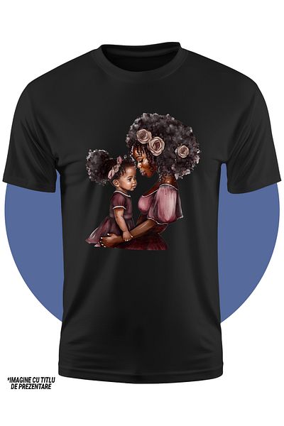 StoryGift Romania Tricou Copii Cu O Mama De Culoare Care Isi Tine In Brate Fetita, Ilustratie, Floricele In