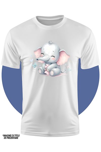 StoryGift Romania Tricou Copii Cu O Femela Elefant, Ilustratie, Vesela, Imbujorata, Fericire, Pentru Iubitor