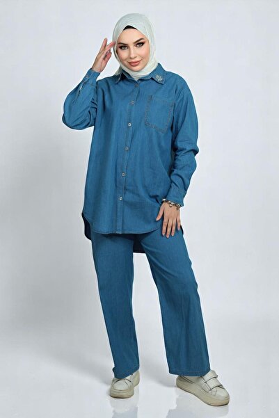 Missvalle Τζιν Σετ με Κοσμήματα γιακά Ανοιχτό Μπλε 19183