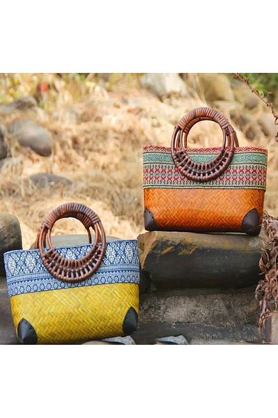 OZN AKSESUAR Straw Bag Handle, Bamboo Bag Handle, Bohemian Bag Handle, Double Bag Ring 17cm Light Brown
