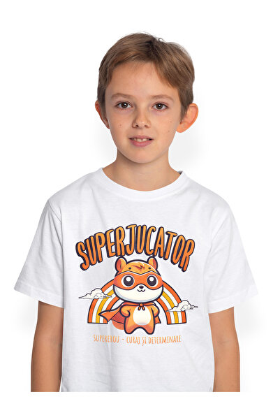 StoryGift Romania Tricou Copii Baieti Super Jucator SuperErou, Curaj si Deter...