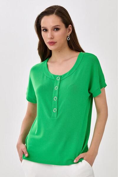 İKİLER Yakası Çıtçıtlı Düşük Kol Bluz 025-1005