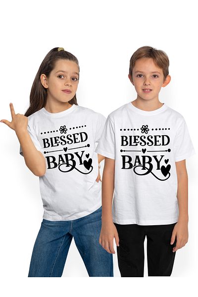 StoryGift Romania Children's T-shirt with hearts and the text in English "Blessed baby" - blessed baby 100%