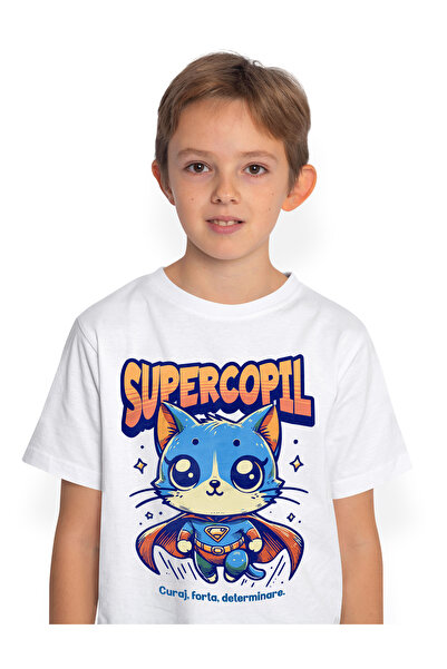 StoryGift Romania Tricou Copii Baieti Super Copil, SuperErou, Pisica Zburand ...