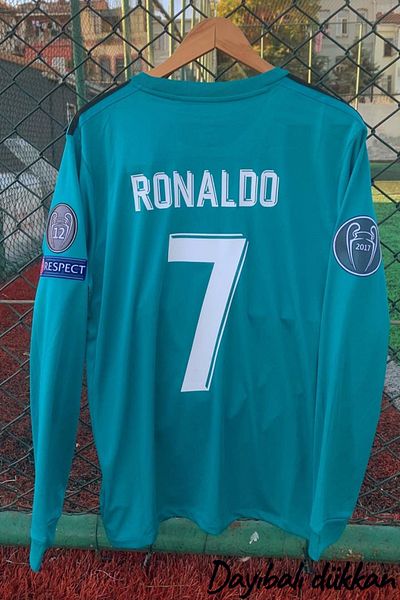 DAYIBALI DÜKKAN Dayibali Ronaldo 2017/2018 Green Turquoise Champions League Long Sleeve Away Jersey