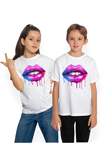 StoryGift Romania Tricou Copii cu buze vopsite, ilustratie, curg picaturi de ...