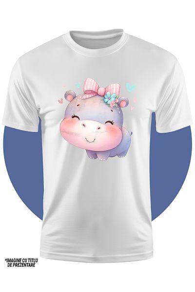 StoryGift Romania Tricou Copii Cu O Femela Hipopotam, Ilustratie, Imbujorata, Micuta, Vesela, Inimioare, Fun